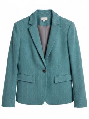LOFT Teal Herringbone Single-Button Blazer